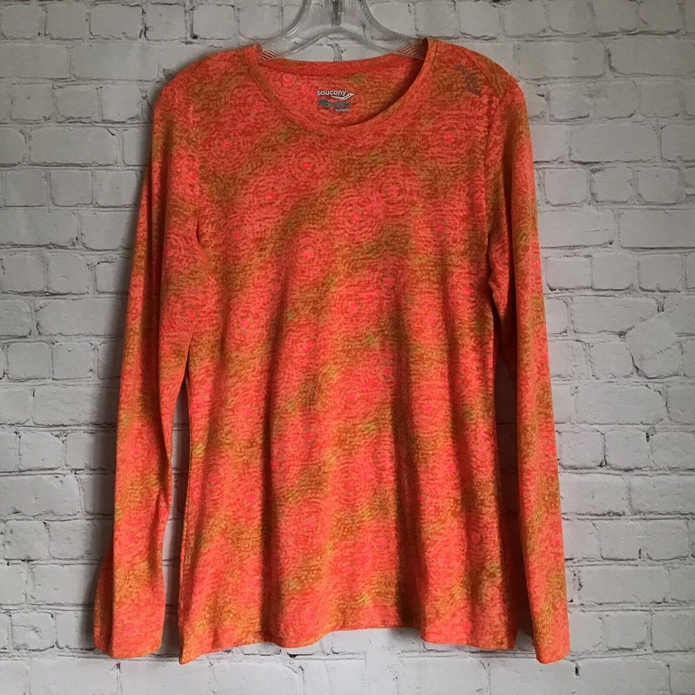 Sacouny Daybreak Long Sleeve Burnout Running T Shirt Large Orange Lightweight